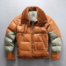Load image into Gallery viewer, Ab3 Read Description! Asian size super warm mens genuine goat leather down jacket very warm sheep skin winter leather jacket