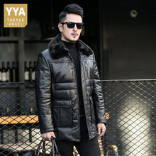 Load image into Gallery viewer, Winter Mens Real Mink Fur Collar Down Jacket Business Work Warm Sheepskin Genuine Leather Jacket Coats Plus Size 5XL Overcoat