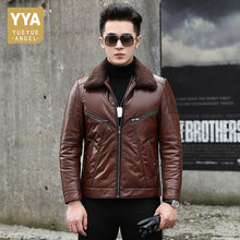 Load image into Gallery viewer, Men Wool Collar Cowhide Genuine Leather Jacket Winter Warm White Duck Down Coat Fashion Motorcycle Cow Leather Jacket Outwear