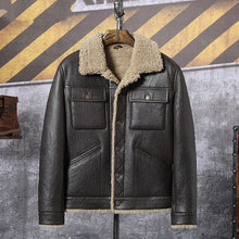 Load image into Gallery viewer, New Winter Thicker Fur one Genuine Leather Coat Men's Single-breasted Sheepskin Leather Jacket Men Shearling  Brown Coats
