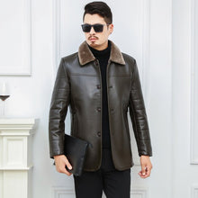 Load image into Gallery viewer, big size 6XL high quality Men's Real Leather Bomber Jacket with  Fur Collar Genuine Leather Pigskin Jackets Winter Warm Coat Men