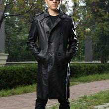 Load image into Gallery viewer, 2019 Winter Men Sheepskin Long Jacket Office Man Double Breasted Genuine Leather Trench Coat Lapel Collar Windbreaker Jacket 6XL