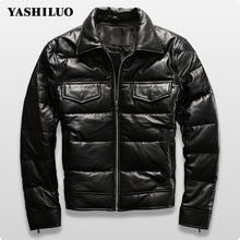 Load image into Gallery viewer, 2019 Winter New Sheepskin Genuine Leather Short Jacket Casual Mens Turn Down Collar Duck Down Coat Chaqueta De Cuero Hombre