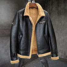 Load image into Gallery viewer, 2019 New Mens Black B3 Shearling Jacket Thicken Sheepskin Coat Winter Fur Coat Mens Leather Jacket Motorcycle Jacket