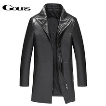 Load image into Gallery viewer, Gours Winter Genuine Leather Jacket for Men Fashion Brand Leather Black Sheepskin Long Jackets and Coats Warm New Arrival 4XL