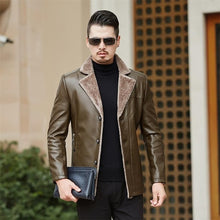 Load image into Gallery viewer, Business Casual Boutique Winter Men's Genuine Leather Jackets Brand Brown Sheepskin Jacket and Coats with Fur Wool Collar Warm