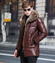 Load image into Gallery viewer, New arrival Men Winter 90% White duck down Jacket Genuine Leather Men's down Coat Real raccoon fur collar mens long winter coat