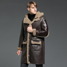 Load image into Gallery viewer, Men's B3 Shearling Jacket Coat Men's Winter Leather Jacket Men's Long Thick Coat